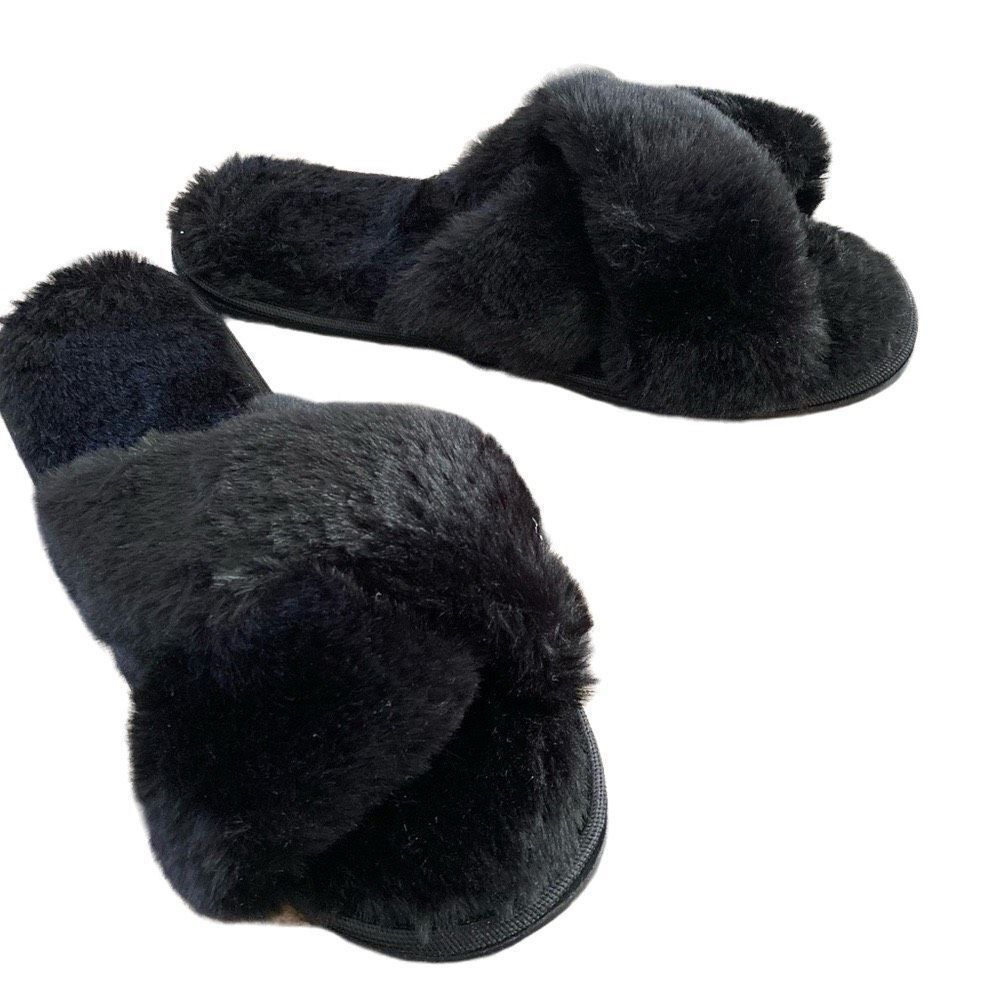 Faux Fur Hard Bottom Slippers Slides Animal Furry Fuzzy Lounge Loungewear